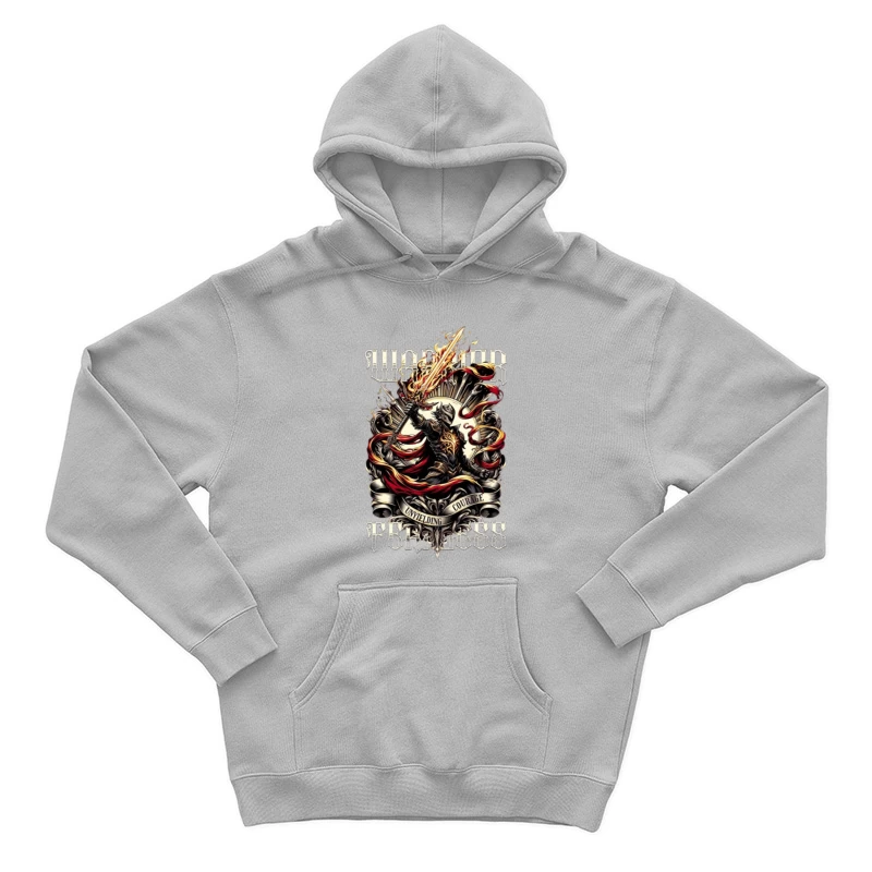 Unyielding Courage: Dark Fantasy Warrior with Flaming Sword Male Pullover Hoodie