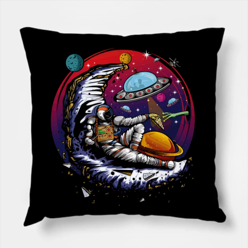 Pizza in the Cosmos: Delight for an Astronaut Throw Pillow