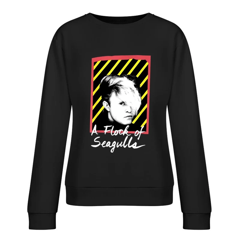 New Wave 80s Album Art with Striped Background Female Pullover Sweatshirt