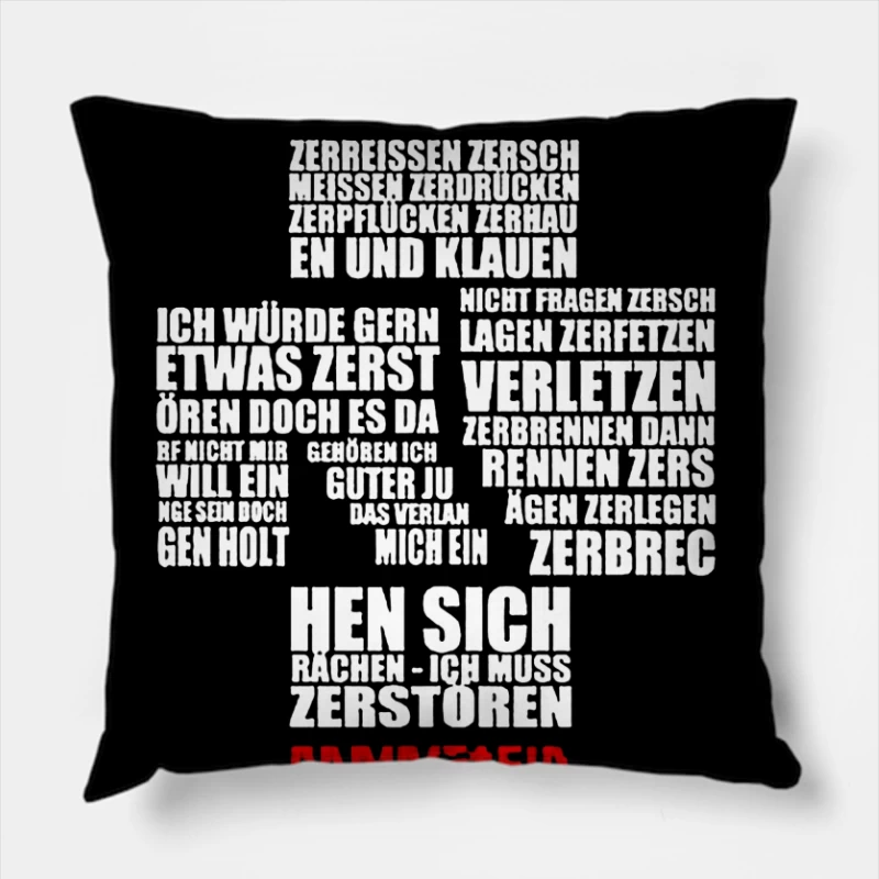 Rammstein Typography Art with German Text on White Background Throw Pillow