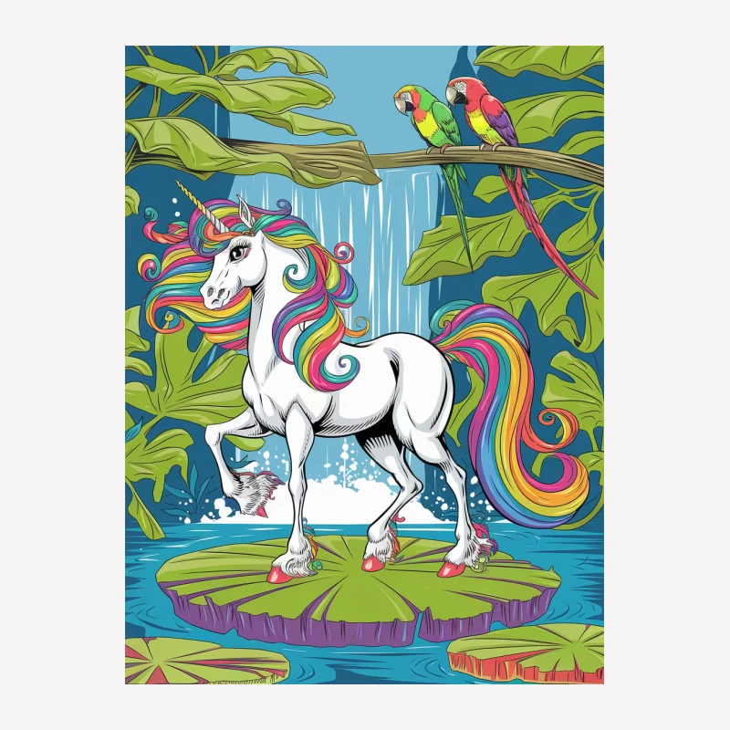 Magical Unicorn in Tropical Paradise with Parrots Female T-Shirt