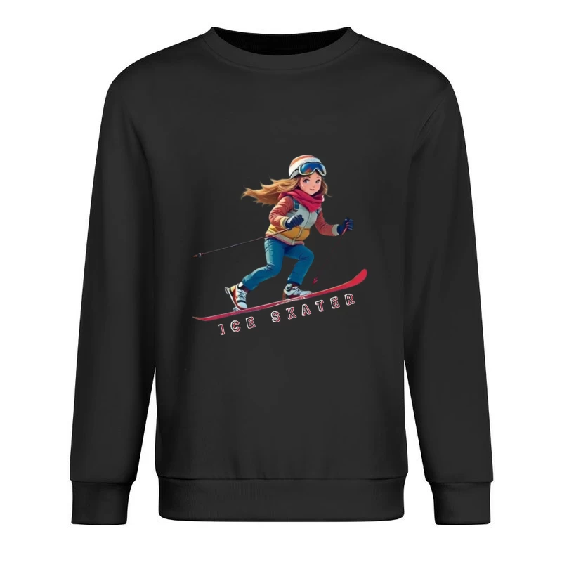 Animated Ice Skater in Winter Sports Gear Male Pullover Sweatshirt