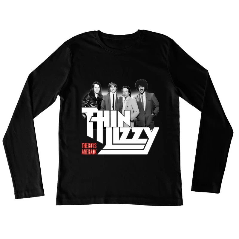 Thin Lizzy "The Boys Are Back" Album Cover - Classic Rock Band Portrait in Black and White Female Long Sleeve T-Shirt