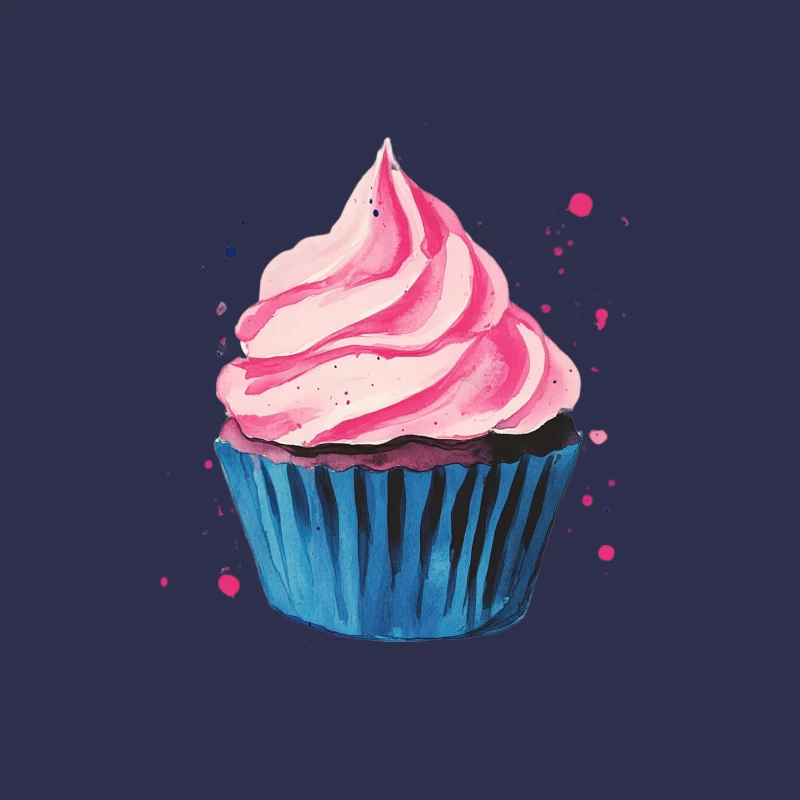 Watercolor Cupcake with Pink Frosting and Blue Wrapper Male Long Sleeve T-Shirt