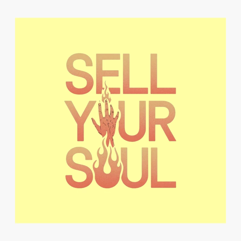 Retro Typography: Sell Your Soul with Flaming Hand Illustration Throw Pillow