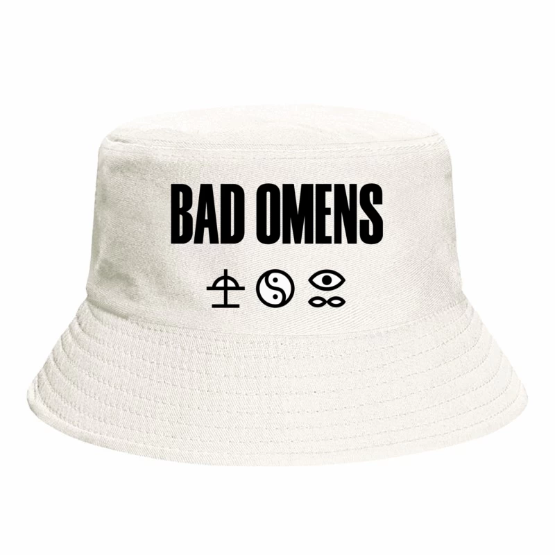 Bad Omens Band Logo with Mystical Symbols in Black and White Bucket Hat