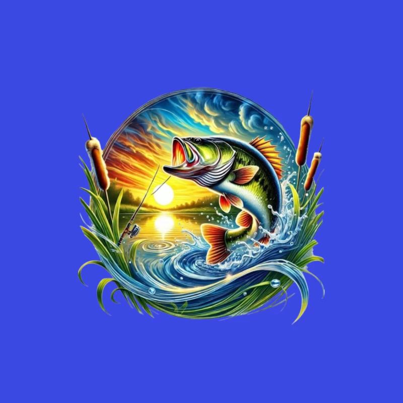 Beautiful Bass Fishing Artwork at Sunset Mouse Pad