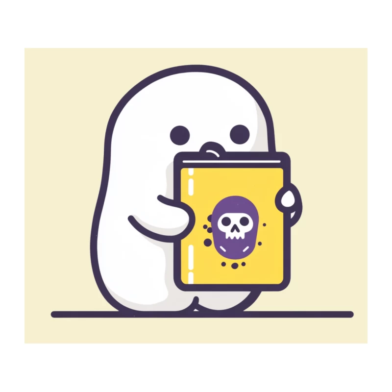 Cute Cartoon Ghost Reading Digital Device with Skull Tapestry