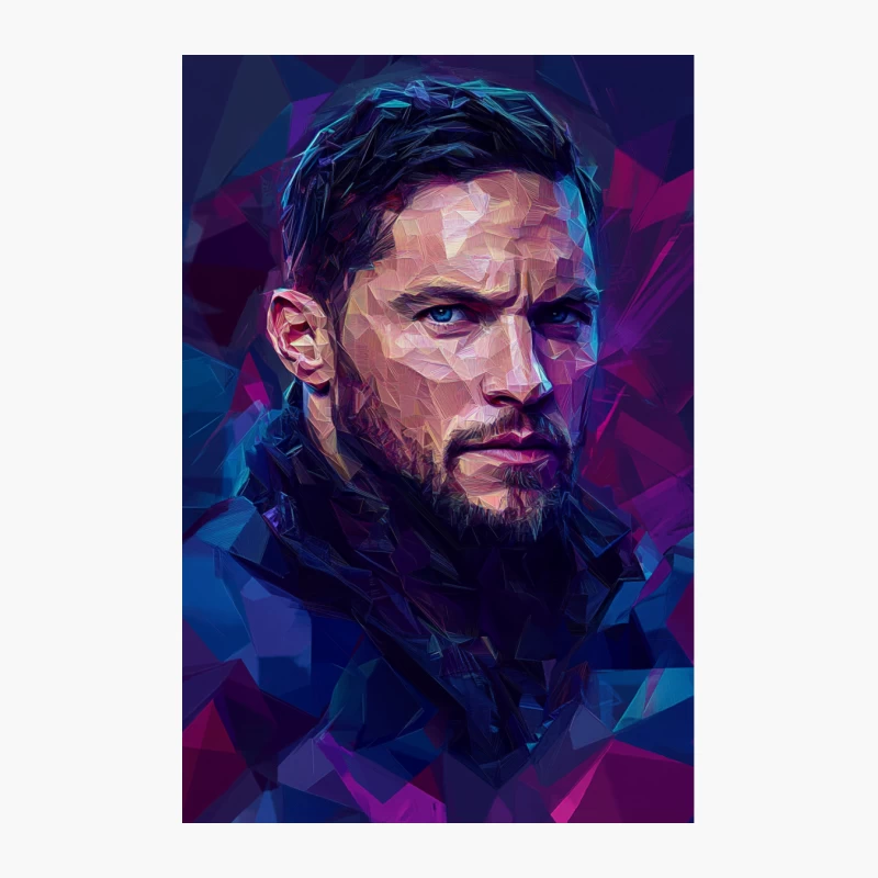 Geometric Digital Portrait of Intense Bearded Man Cotton Tote Bag