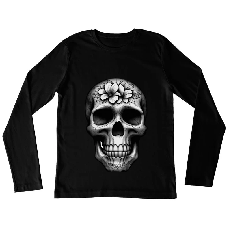 Floral Skull Illustration Female Long Sleeve T-Shirt