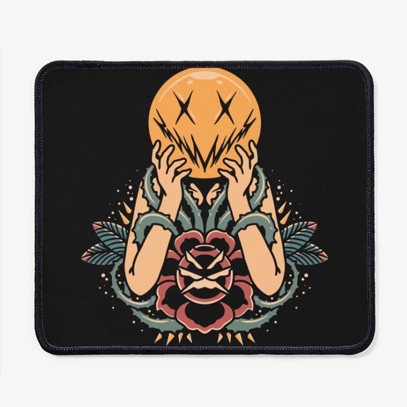 Surreal Floral Mask Illustration Mouse Pad