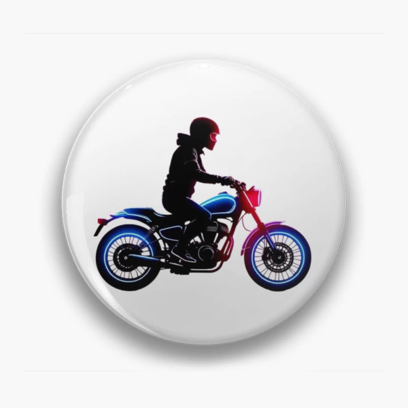 Neon-Lit Motorcycle Rider Silhouette Pin