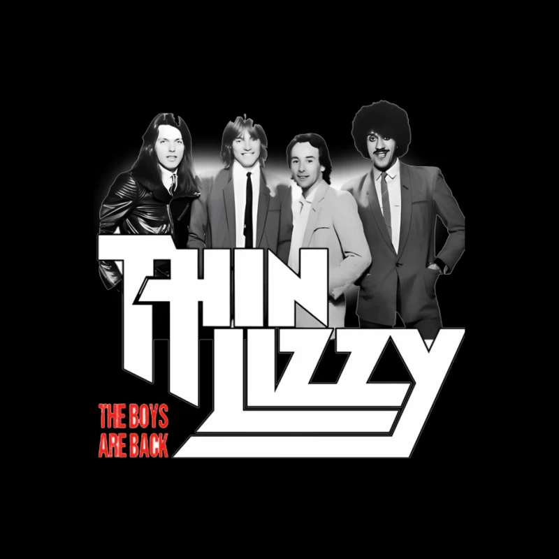 Thin Lizzy "The Boys Are Back" Album Cover - Classic Rock Band Portrait in Black and White Pin