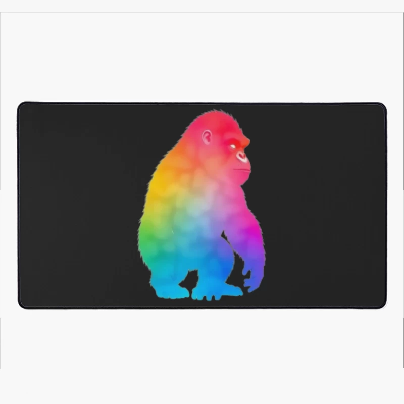 Rainbow Gradient Gorilla Silhouette Art Desk Mat