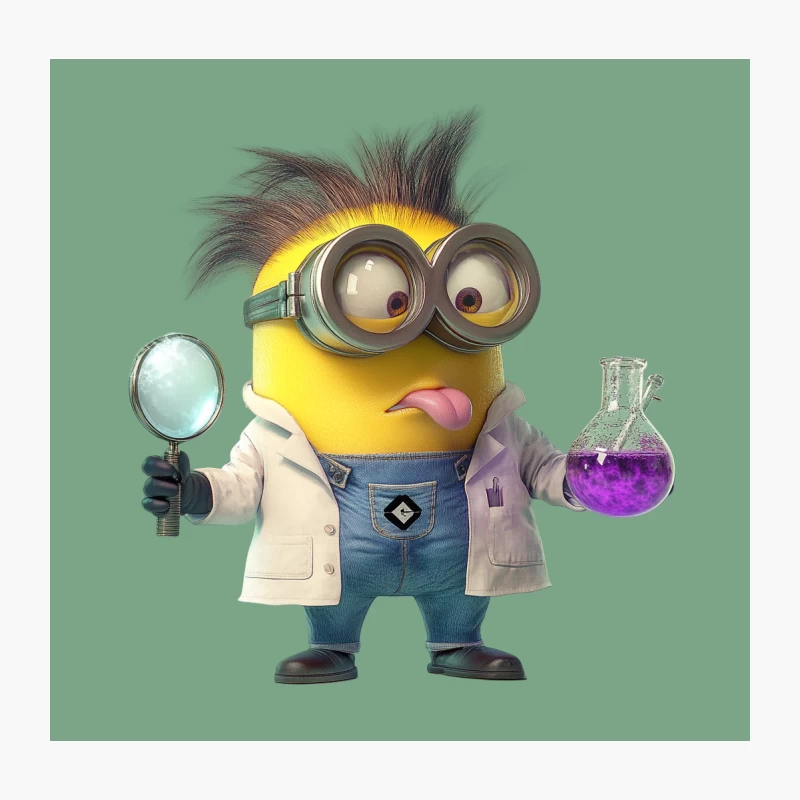 Curious Minion Scientist with Magnifying Glass and Chemistry Flask Throw Pillow