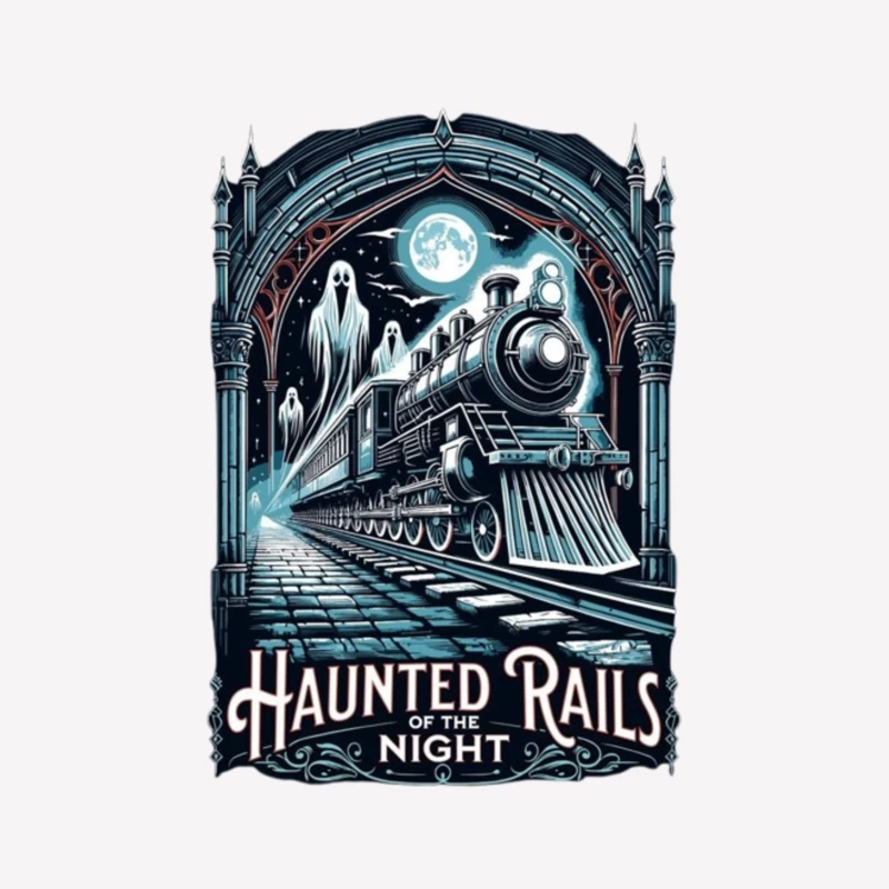 Gothic Haunted Steam Train Under Moonlit Archway Female T-Shirt