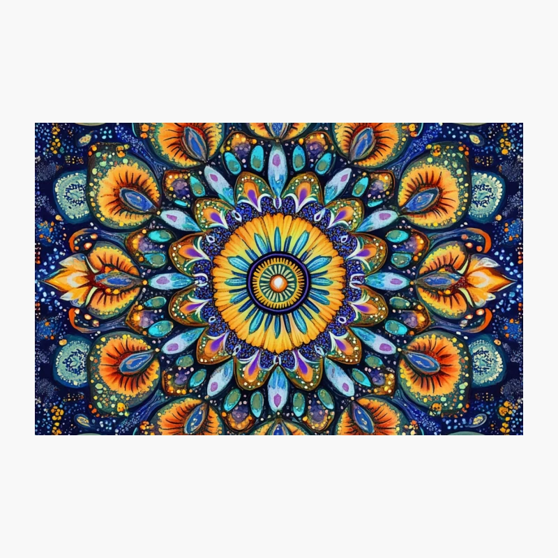 Vibrant Cosmic Mandala: Psychedelic Floral Symmetry Travel Mug