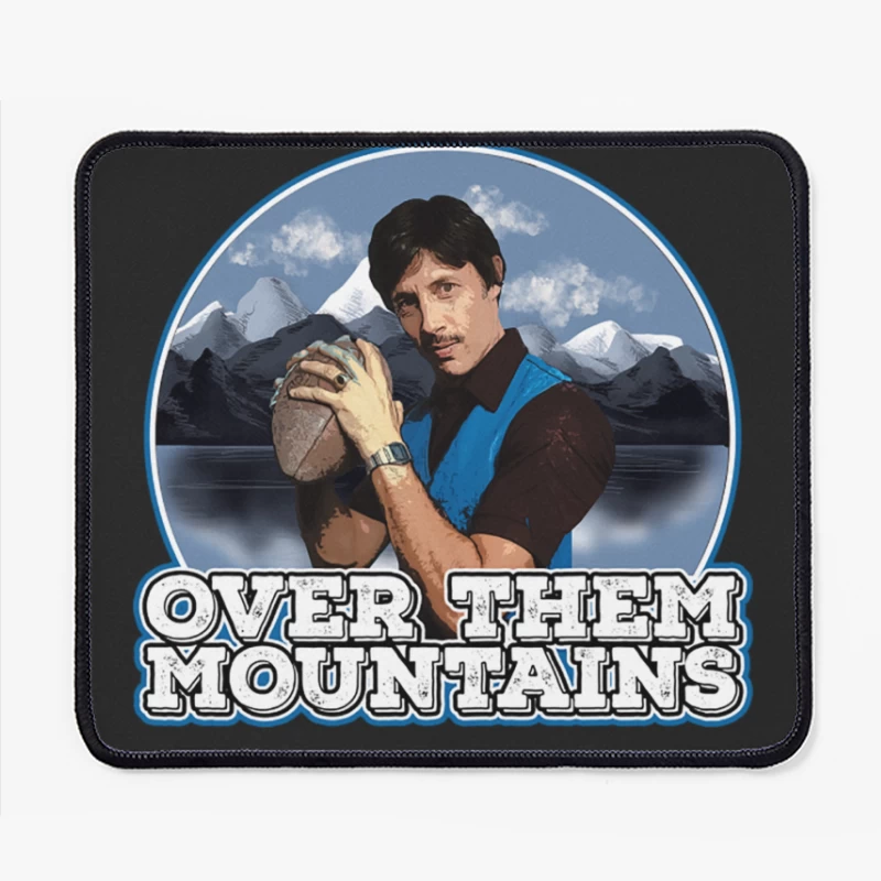 Retro Football Player Over Mountain Landscape Mouse Pad