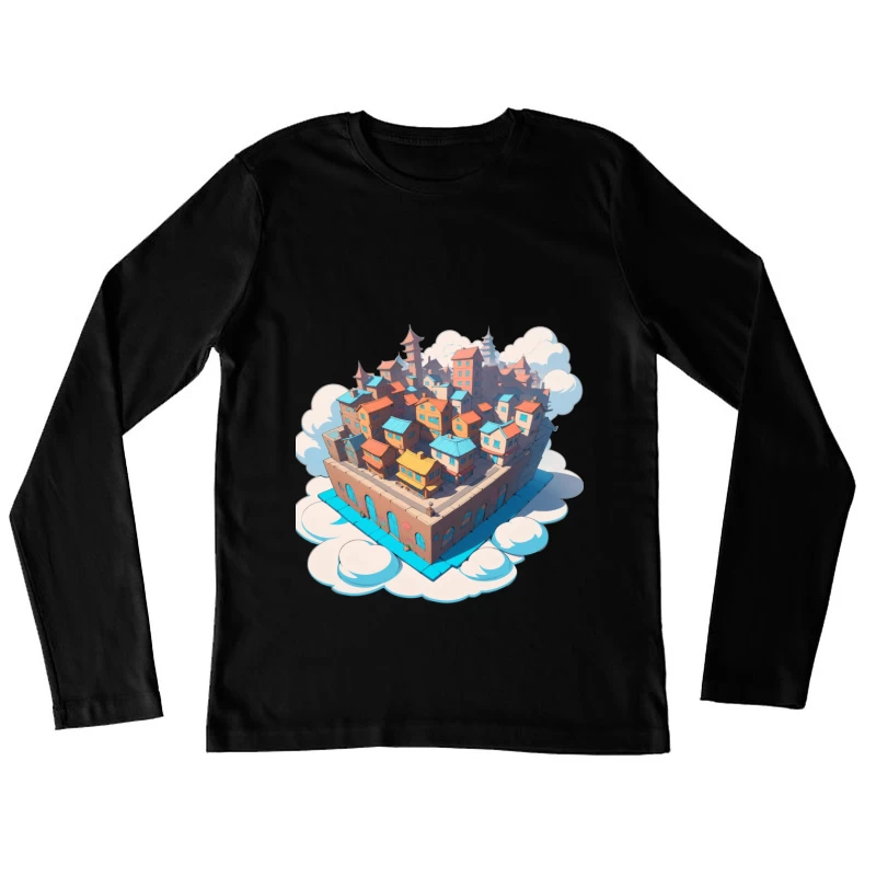 Whimsical Colorful City in the Clouds Female Long Sleeve T-Shirt