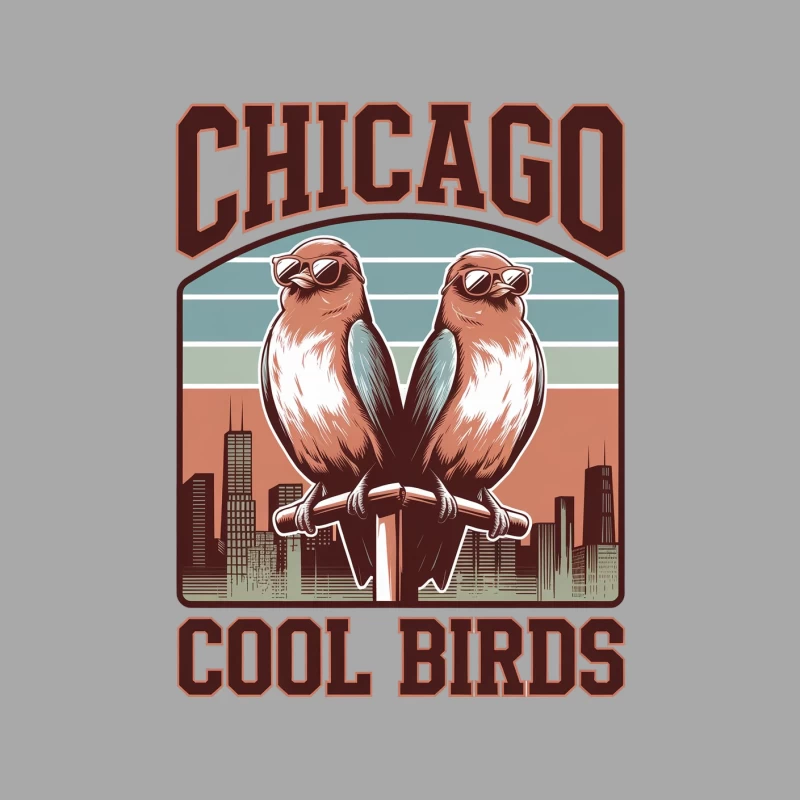 Retro Chicago Cool Birds Illustration with Skyline Female Pullover Hoodie