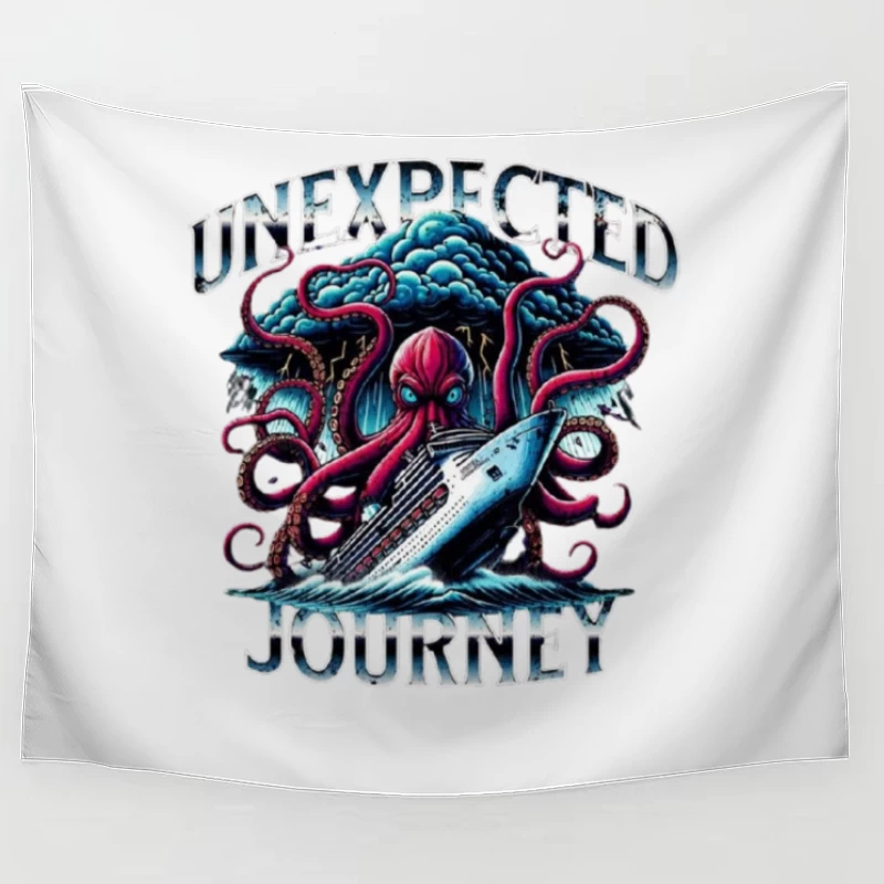 Giant Octopus Attacking Cruise Ship Artistic Illustration Tapestry