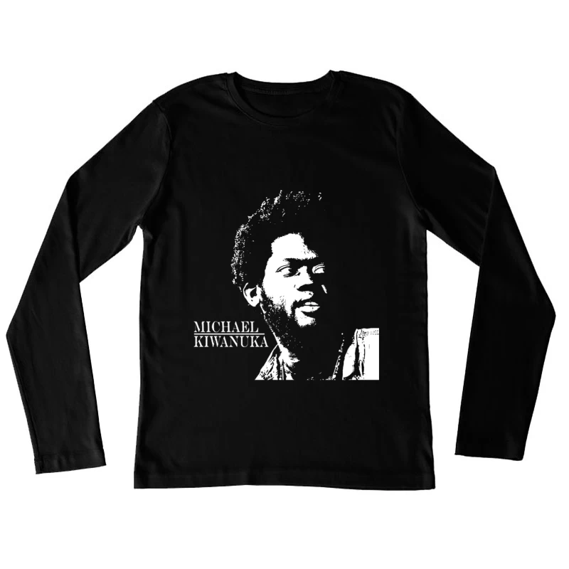 Black and White Line Art Portrait of Michael Kiwanuka Female Long Sleeve T-Shirt