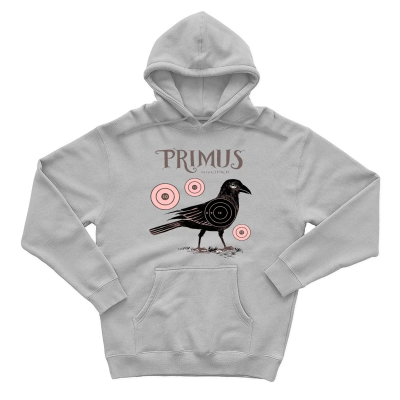 Vintage-Style Primus Concert Poster with Crow and Target Designs Male Pullover Hoodie