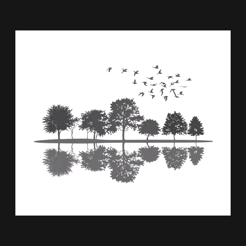 Serene Silhouette: Trees and Birds Reflected in Still Waters Mouse Pad