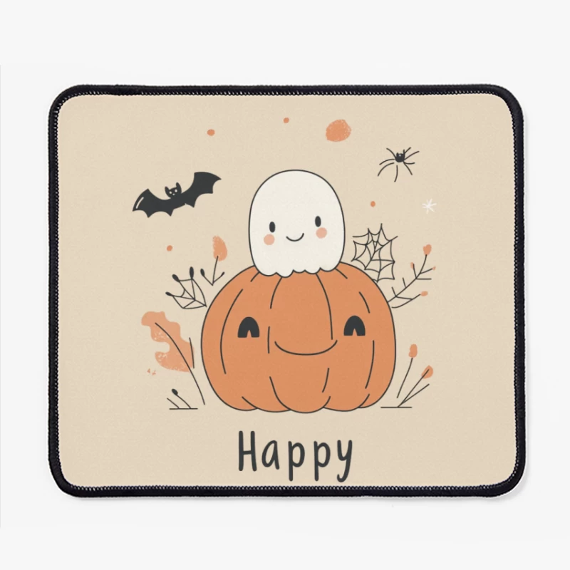 Cute Halloween Cartoon with Pumpkin and Ghost Mouse Pad