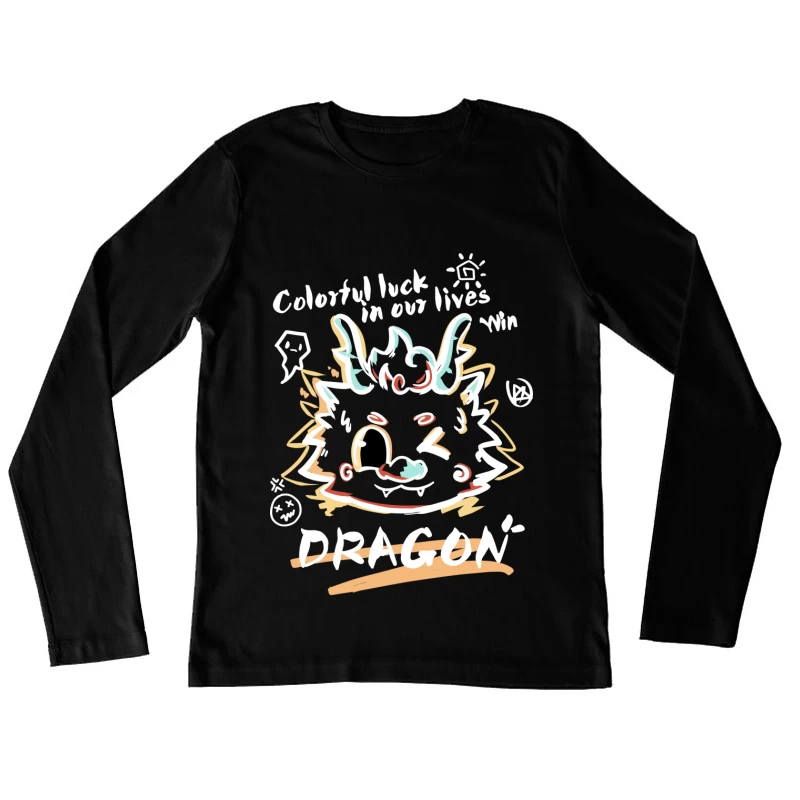 Bunter Glücksdrache Kunstdesign Damen Langarm T-Shirt