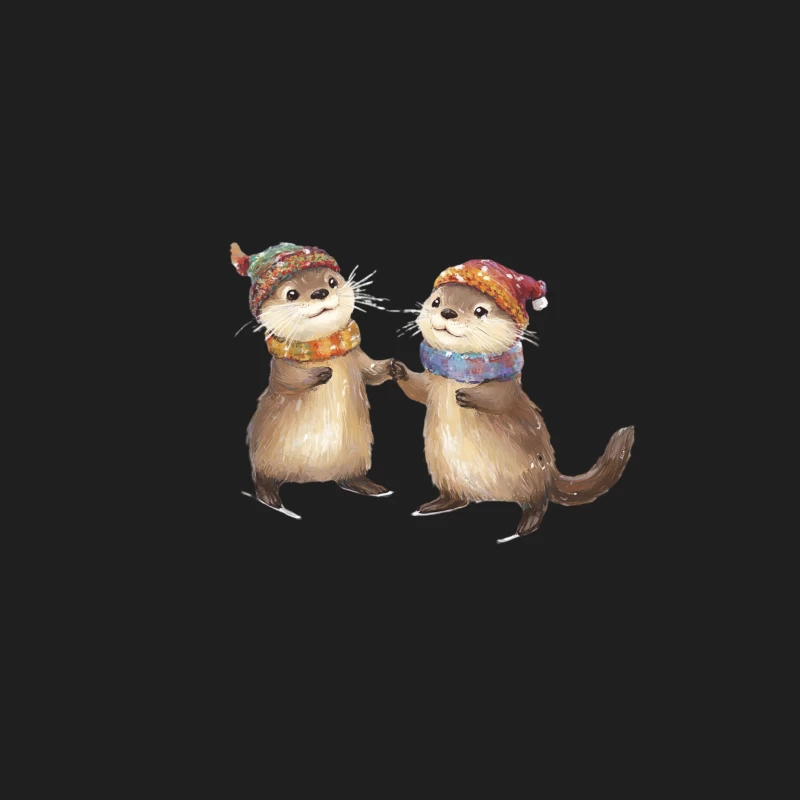 Cute Watercolor Otters Wearing Winter Accessories Male Tank Top