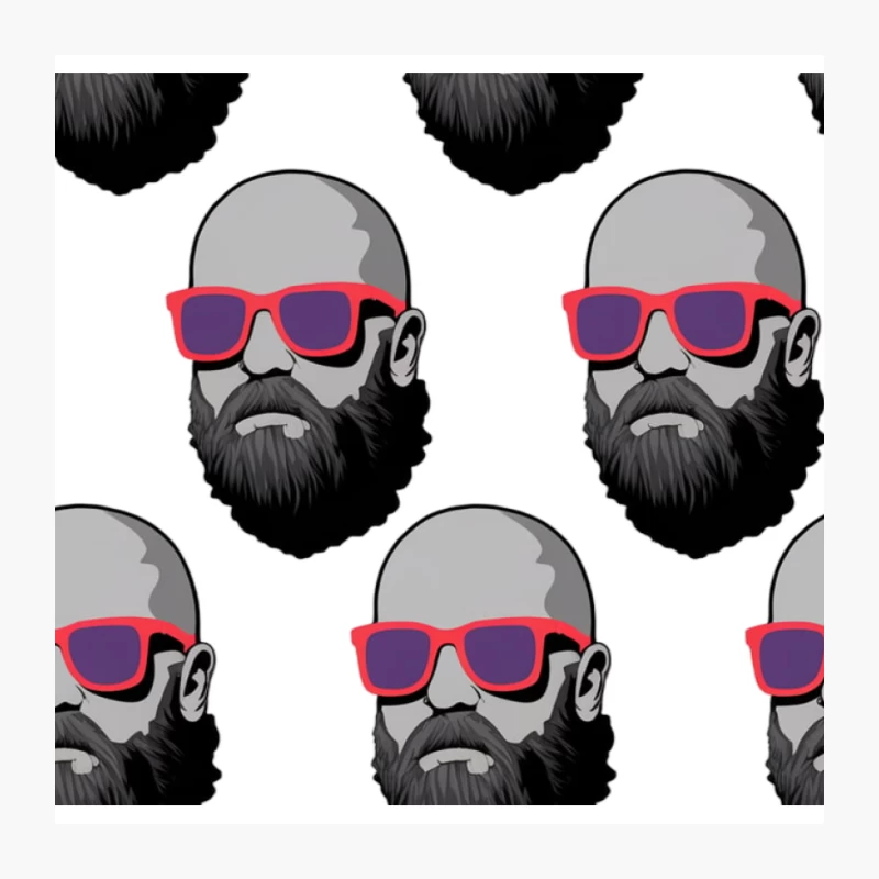 Repetitive Pattern of Bald Bearded Men in Pink Sunglasses Pin