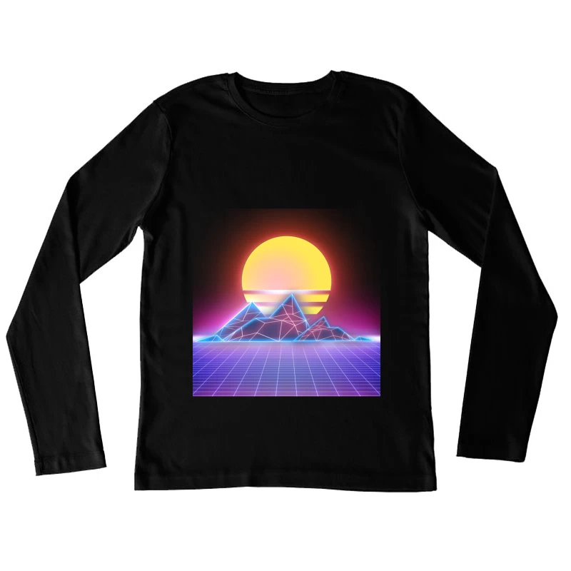 Retrowave Sonnenuntergang Landschaft Damen Langarm T-Shirt