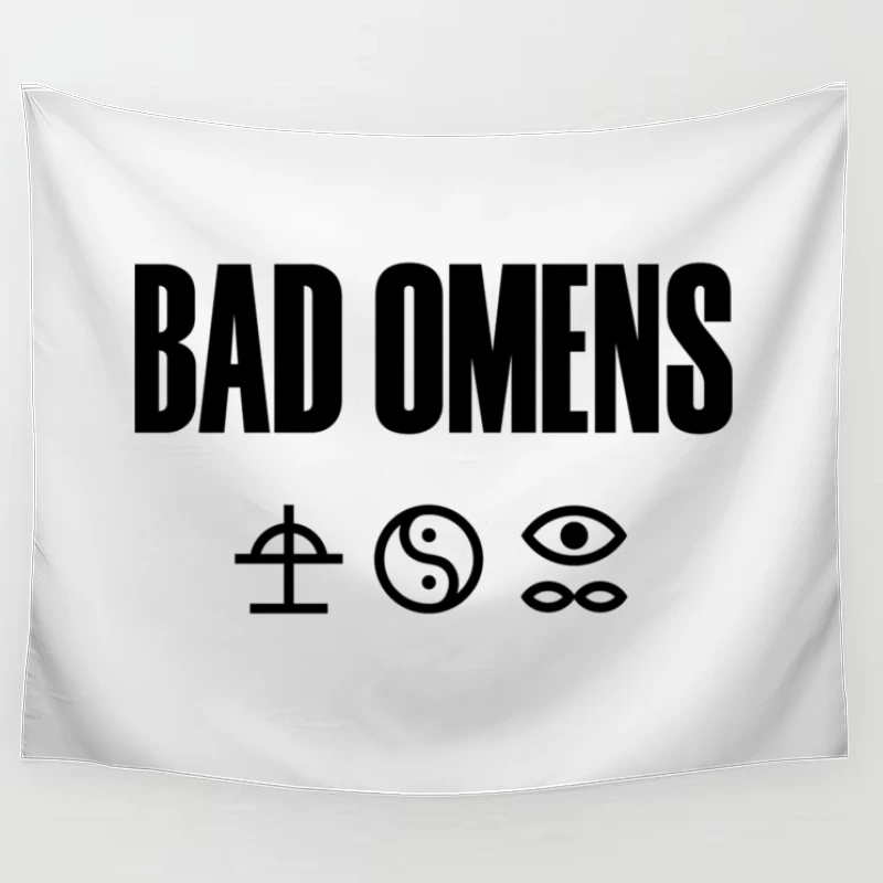 Bad Omens Band Logo with Mystical Symbols in Black and White Tapestry