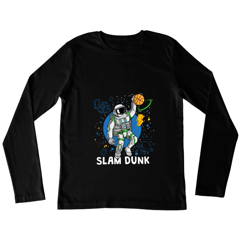 Astronaut beim Slam Dunk im Weltraum Damen Langarm T-Shirt