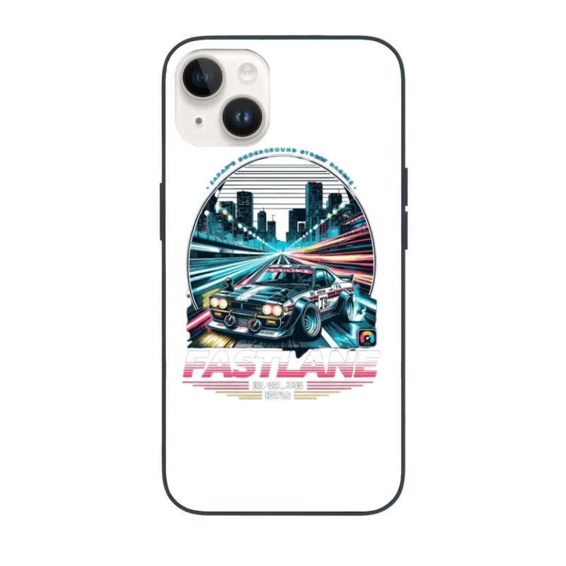 Retro Sports Car Racing Through Neon Cityscape - Synthwave Style iPhone Case