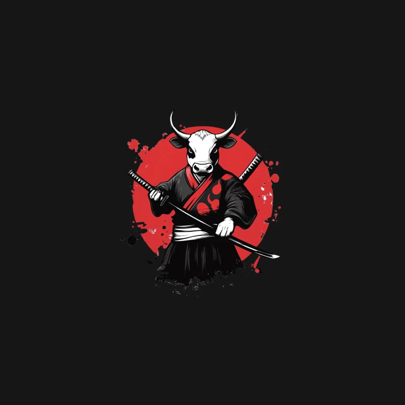 Samurai Cow: A Surreal Japanese-Inspired Illustration Desk Mat