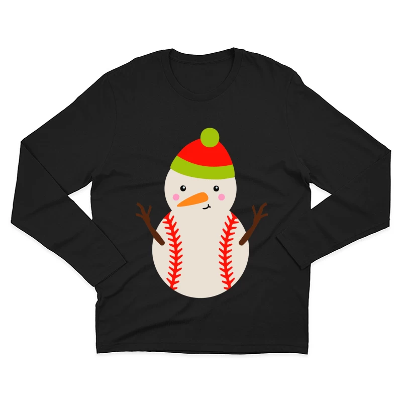 Bonhomme de neige en forme de balle de baseball Homme Manches Longues T-Shirt