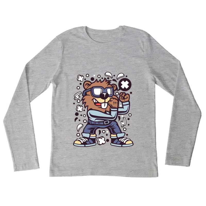 Castor cool avec lunettes et bulles Femme Manches Longues T-Shirt