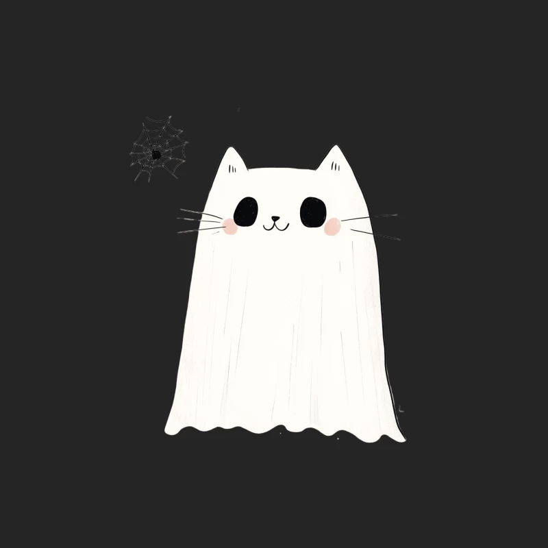 Cute Ghost Cat with Spider Web: Halloween Cartoon Male Pullover Sweatshirt