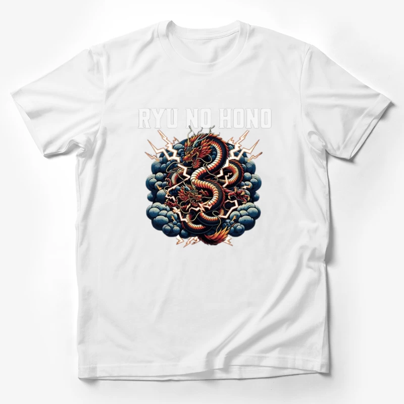 Traditional Japanese Thunder Dragon in Stormy Clouds Male T-Shirt