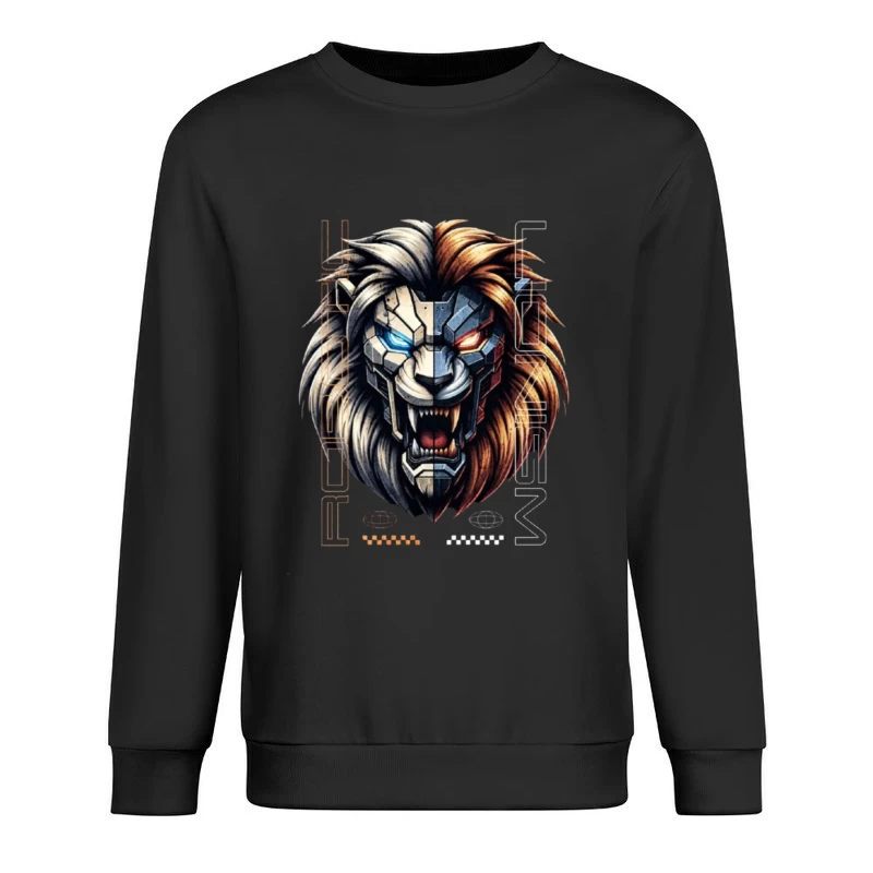 Cyberpunk Lion with Mechanical Face Male Pullover Sweatshirt