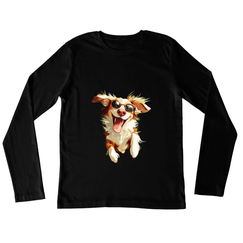Cheerful Cartoon Dog Wearing Sunglasses Female Long Sleeve T-Shirt