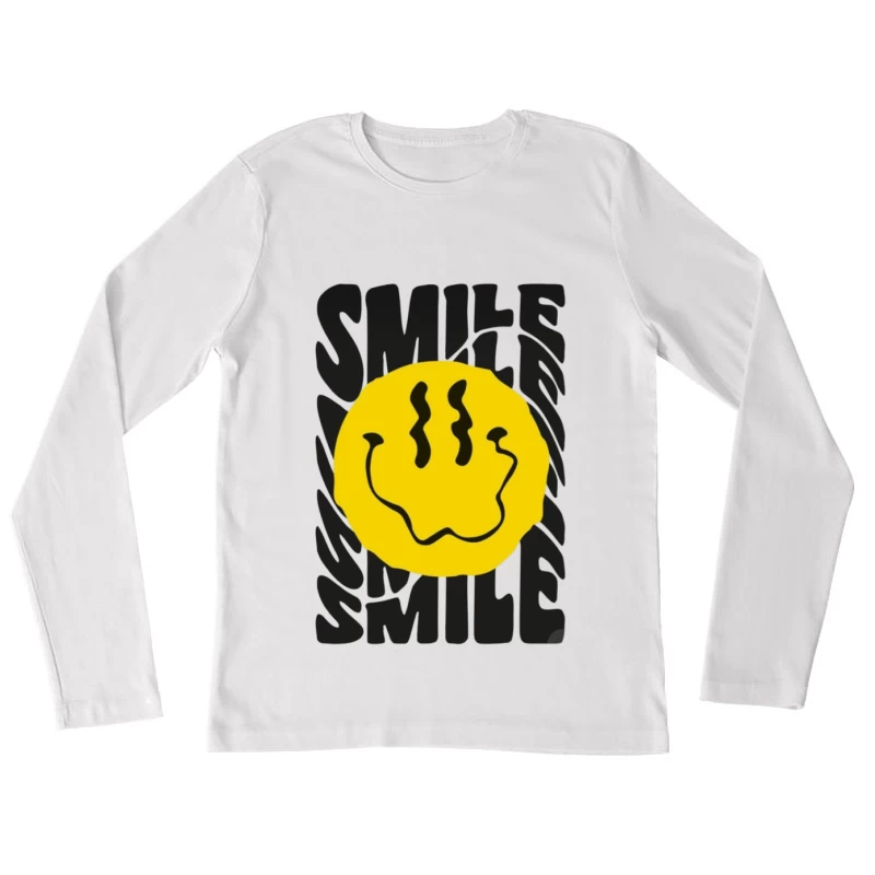 Lächelndes Gesicht auf gelbem Kreis Damen Langarm T-Shirt