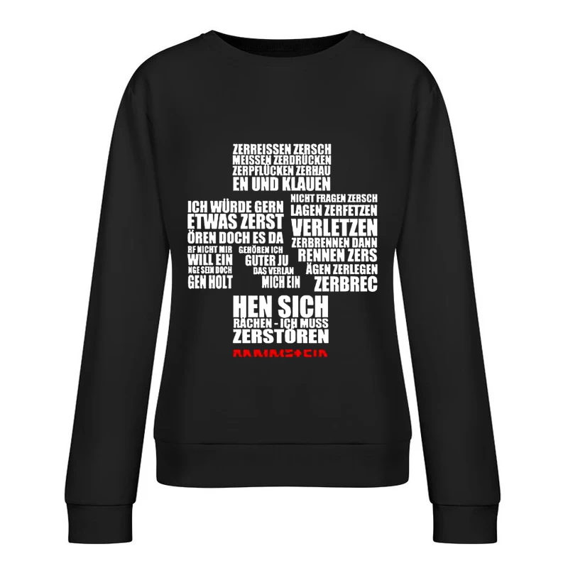 Rammstein Typography Art with German Text on White Background Female Pullover Sweatshirt