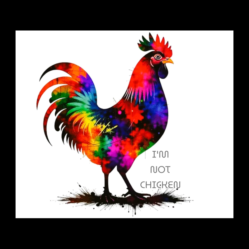 Rainbow Watercolor Rooster with Text Tapestry