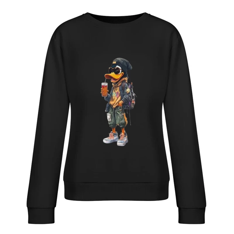 Cool Cartoon Duck with Sunglasses Female Pullover Sweatshirt