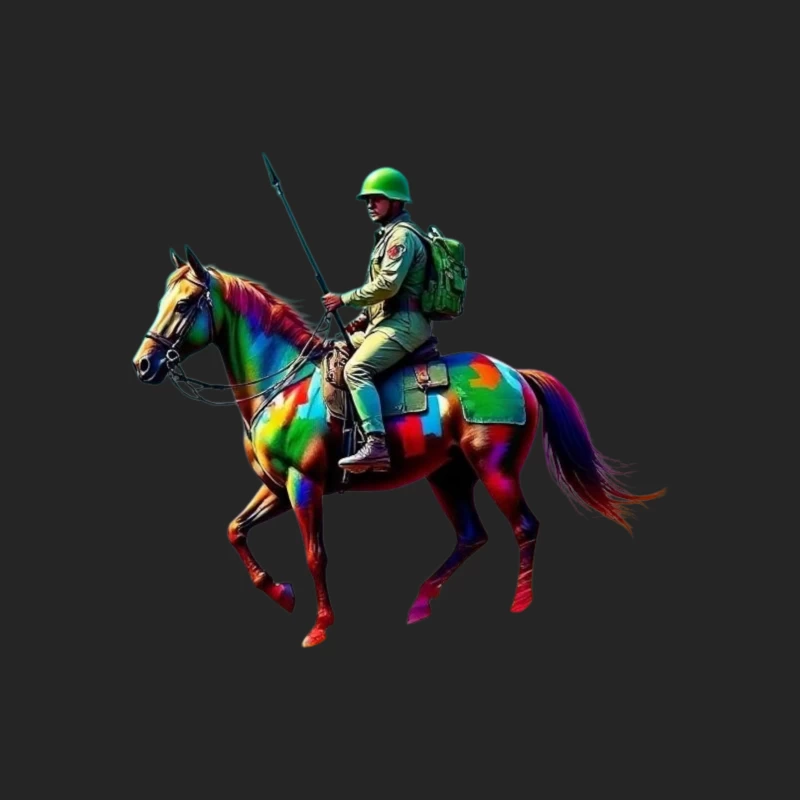 Colorful Military Cavalry Soldier on Horseback Male Pullover Sweatshirt