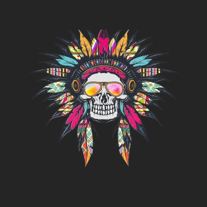 Colorful Skull with Headdress and Sunglasses Female Pullover Sweatshirt