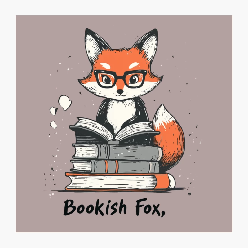 Bookish Fox: Cute Cartoon Illustration of a Reading Fox with Glasses Pin